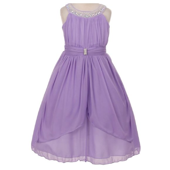 Little Toddler Girl Chiffon Beaded Neck Trim Design Graduation Flower Girl Dress - Picture 1 of 4